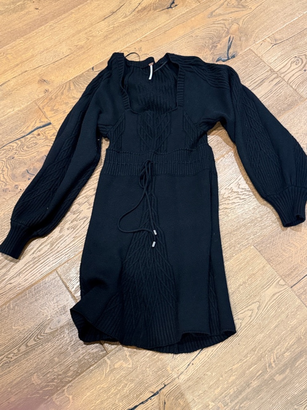 Free People Emmaline Black Square-Neck Mini Dress with Balloon Sleeves medium - Picture 4 of 7